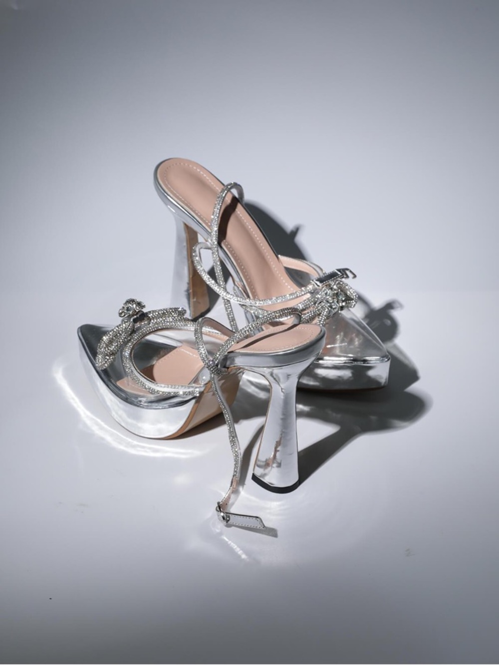 Silver Rhinestone Platform Mule Heels - Picture 5 of 6